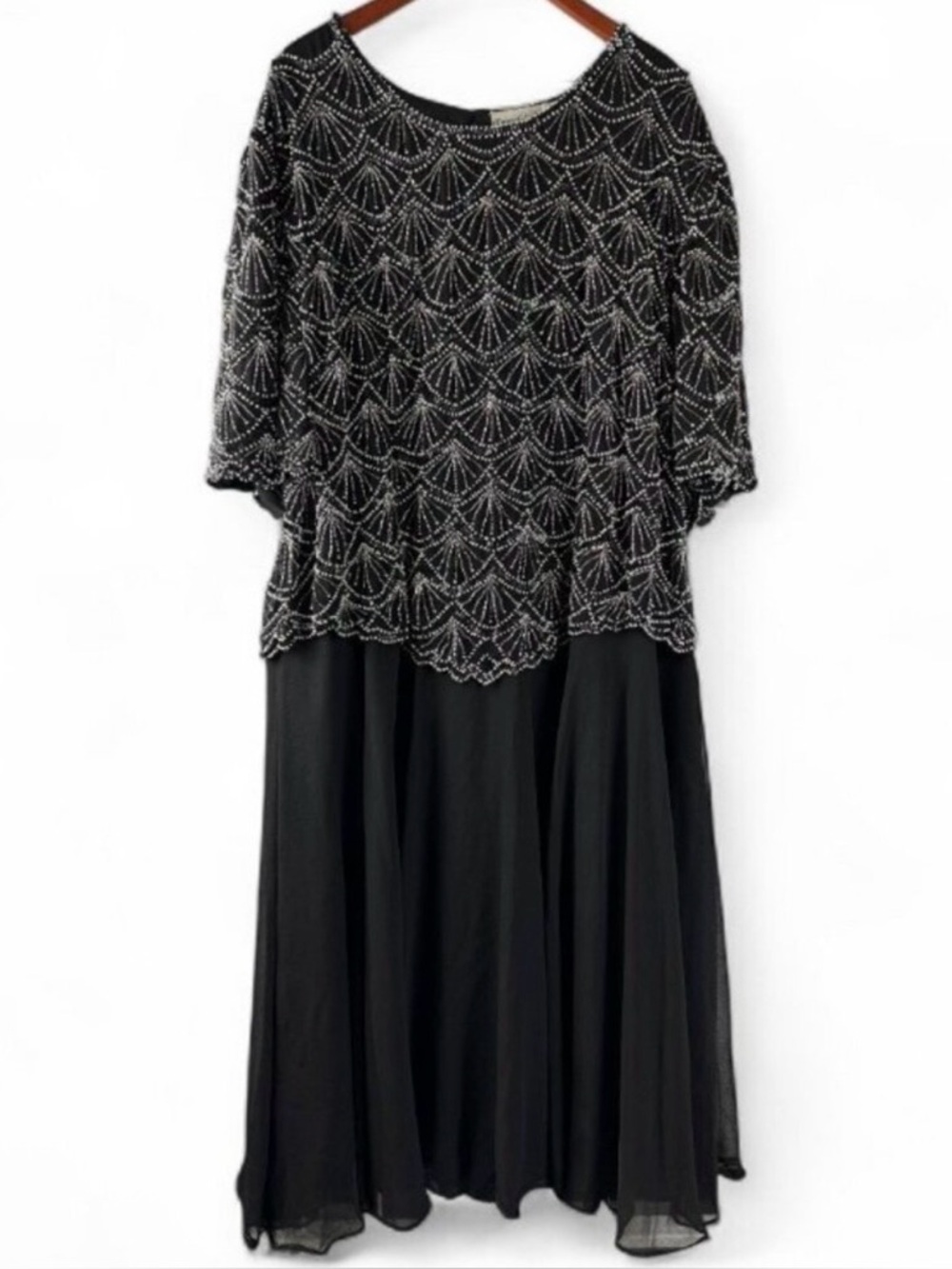 Vintage French Collizioni Sequin Beaded Formal Midi Dress Black Plus Size